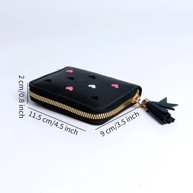 Pu Women Mini Wallet Small Card Bag Ladies Money Clip Love Embroidery Multifunctional Wallet Women Short Certificate Storage Bag