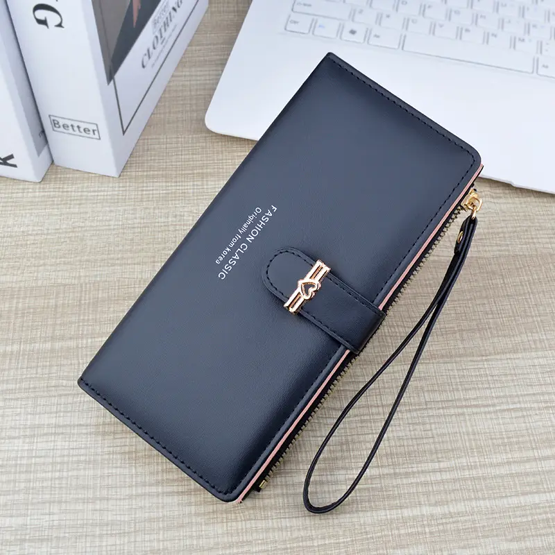 New Wallet Women's Long Multi Card Card Bag Zipper Buckle Money Clip Fashion Simple Soft Leather Clip Change Handbag