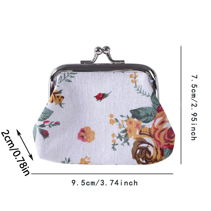 Kiss Lock Coin Purse, Women's Stylish Small Canvas Floral Pattern Storage Bag Ofr Keys & Lipstick