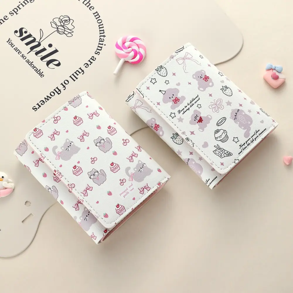 Cute Cartoon Kitty Bowknot Short Wallet High Quality PU Leather Coin Purse Women Girl Money Bag Card Holder Gift