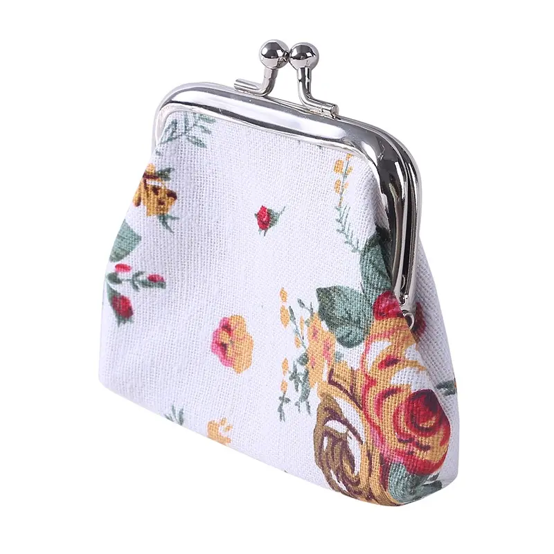 Kiss Lock Coin Purse, Women's Stylish Small Canvas Floral Pattern Storage Bag Ofr Keys & Lipstick