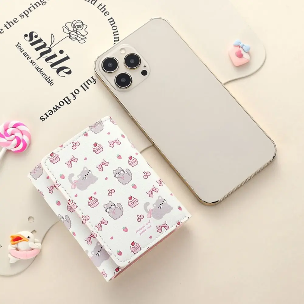 Cute Cartoon Kitty Bowknot Short Wallet High Quality PU Leather Coin Purse Women Girl Money Bag Card Holder Gift