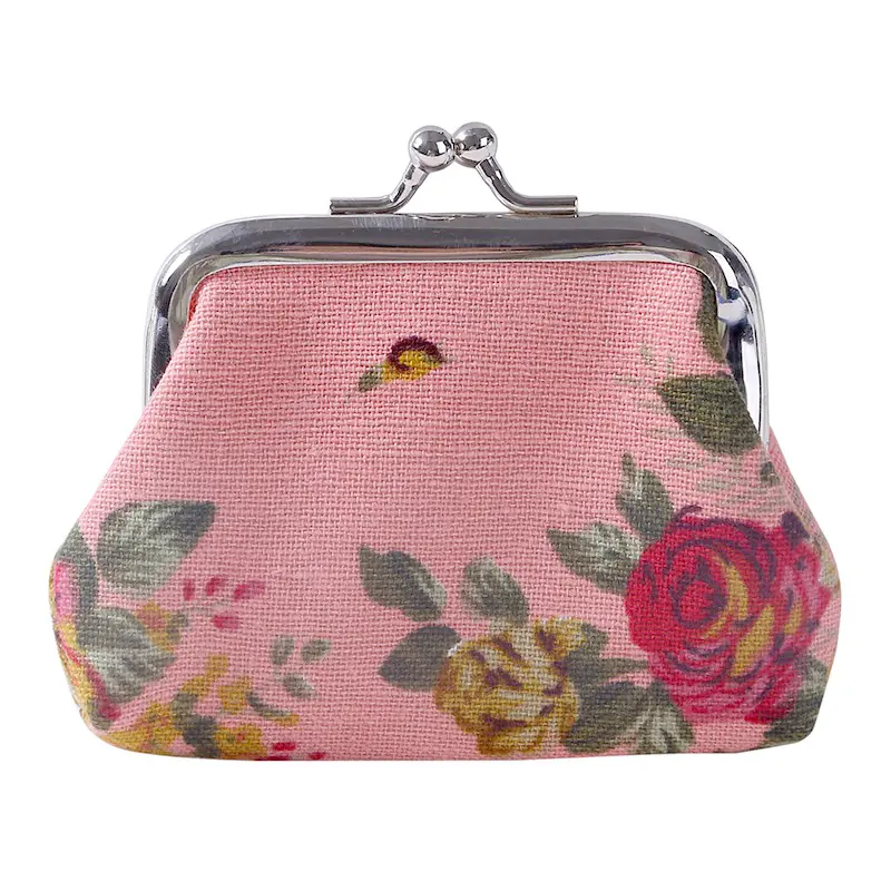 Kiss Lock Coin Purse, Women's Stylish Small Canvas Floral Pattern Storage Bag Ofr Keys & Lipstick