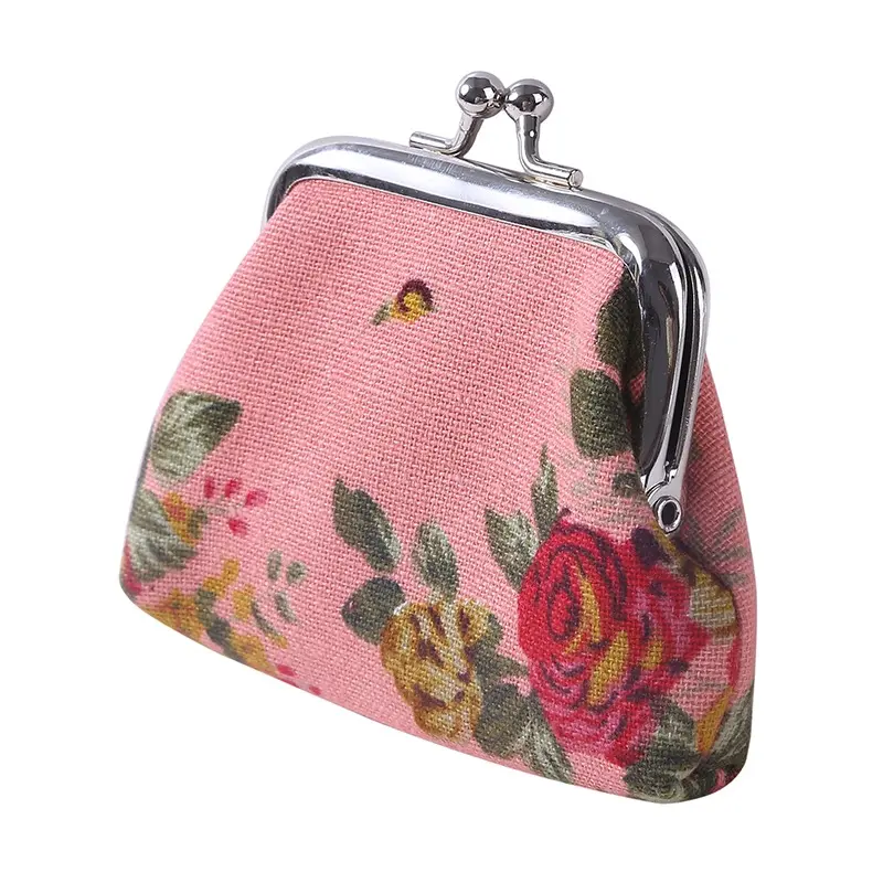 Kiss Lock Coin Purse, Women's Stylish Small Canvas Floral Pattern Storage Bag Ofr Keys & Lipstick