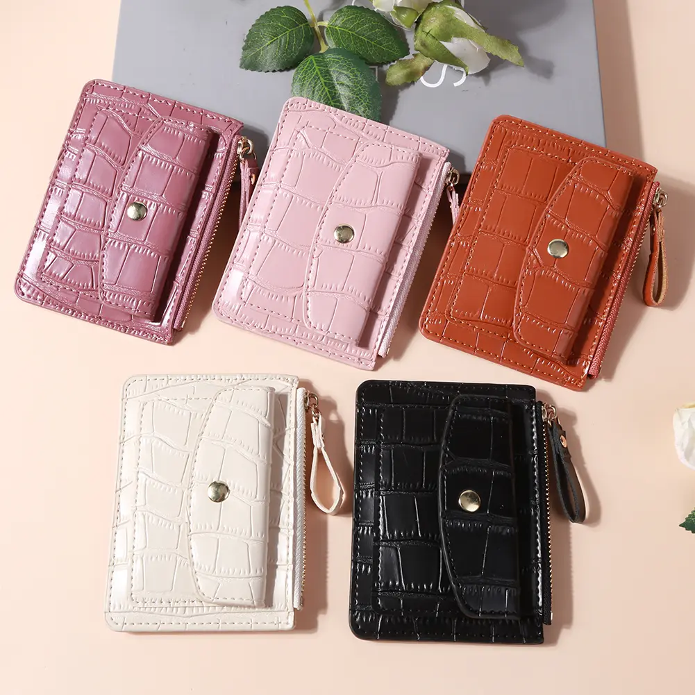 Women Simple Card Bag PU Leather Fashion Short Wallet Solid Color Casual Money Wallet Daily Bag for Ladies