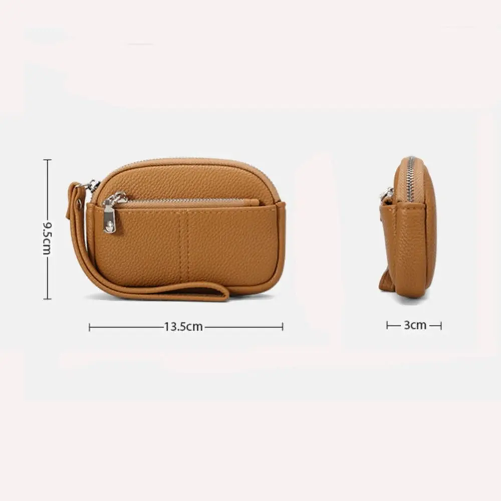 1Pc Portable PU Leather Women Mini Wallet Storage Bag Solid Color Students Coin Purse Large capacity Zipper Wrist Key Bag
