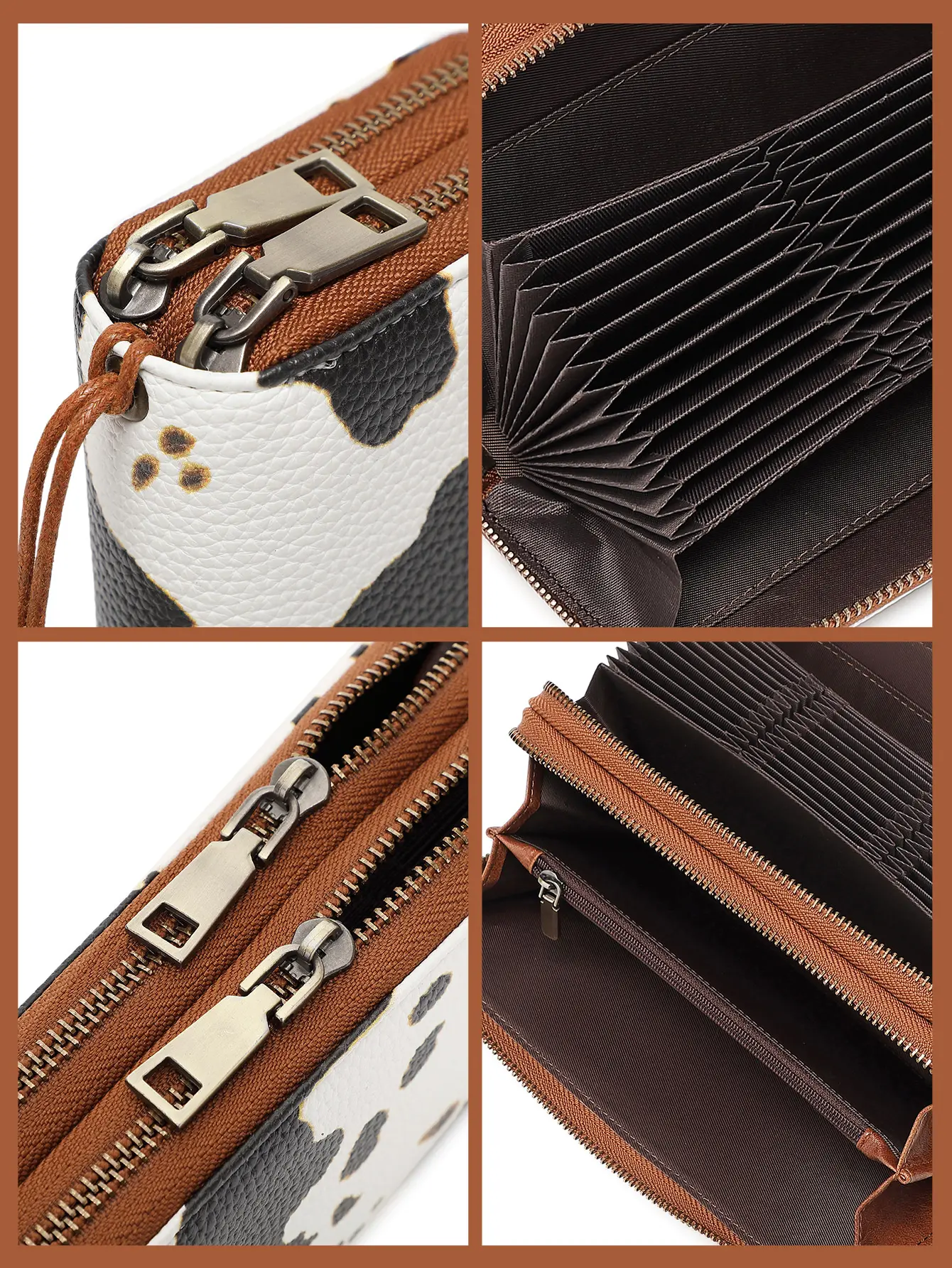 MIYIN Women's Double Zipper Long Wallet RFID Blocking Premium Leather Large Capacity Vintage Clutch Multi-Function Wristlet Bag