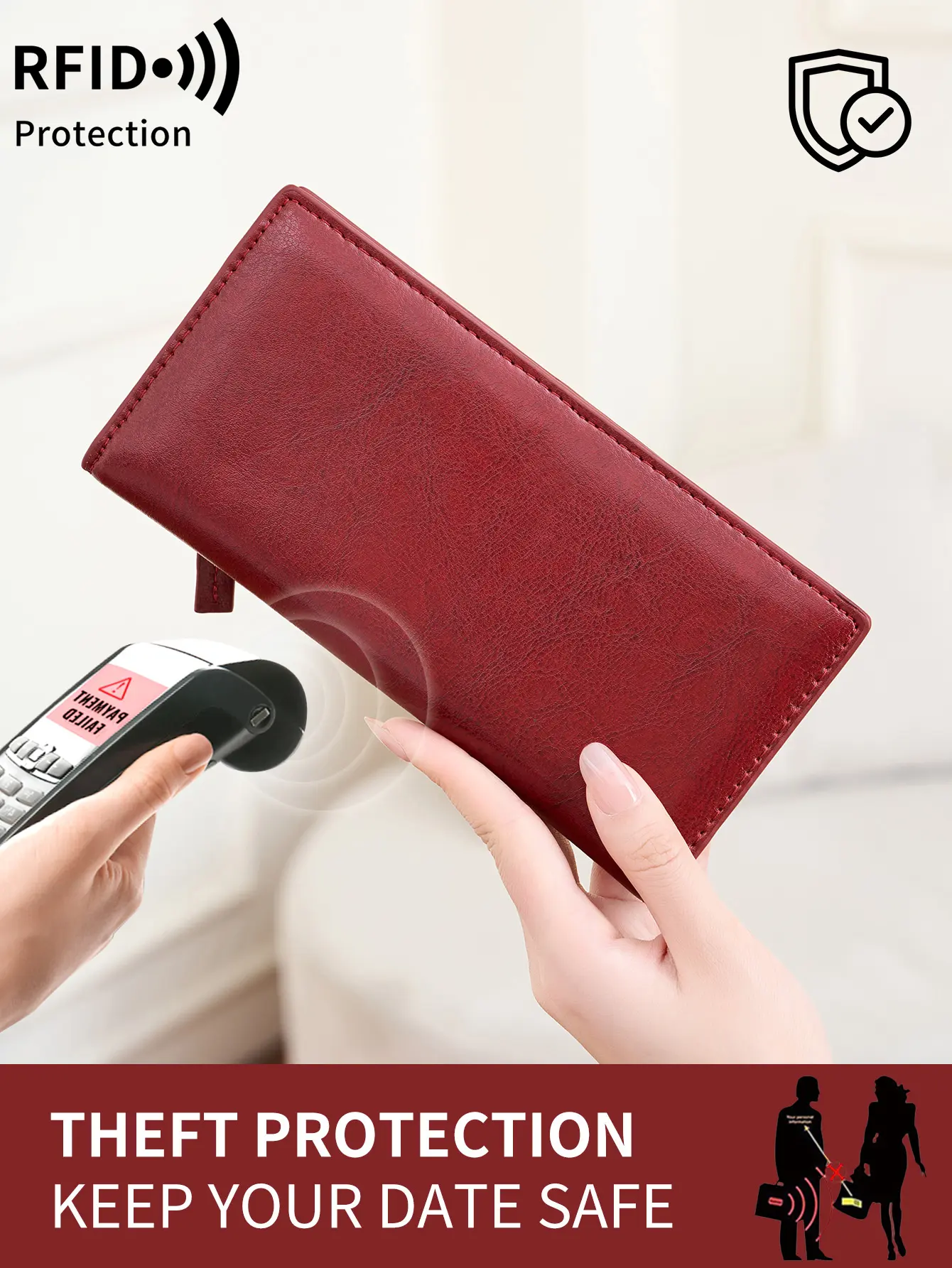 Minimalist Ultra-thin Women's Wallet RFID Blocking Credit Card Holder Bi-fold Long Women's Wallet Solid Color Portable Clutch