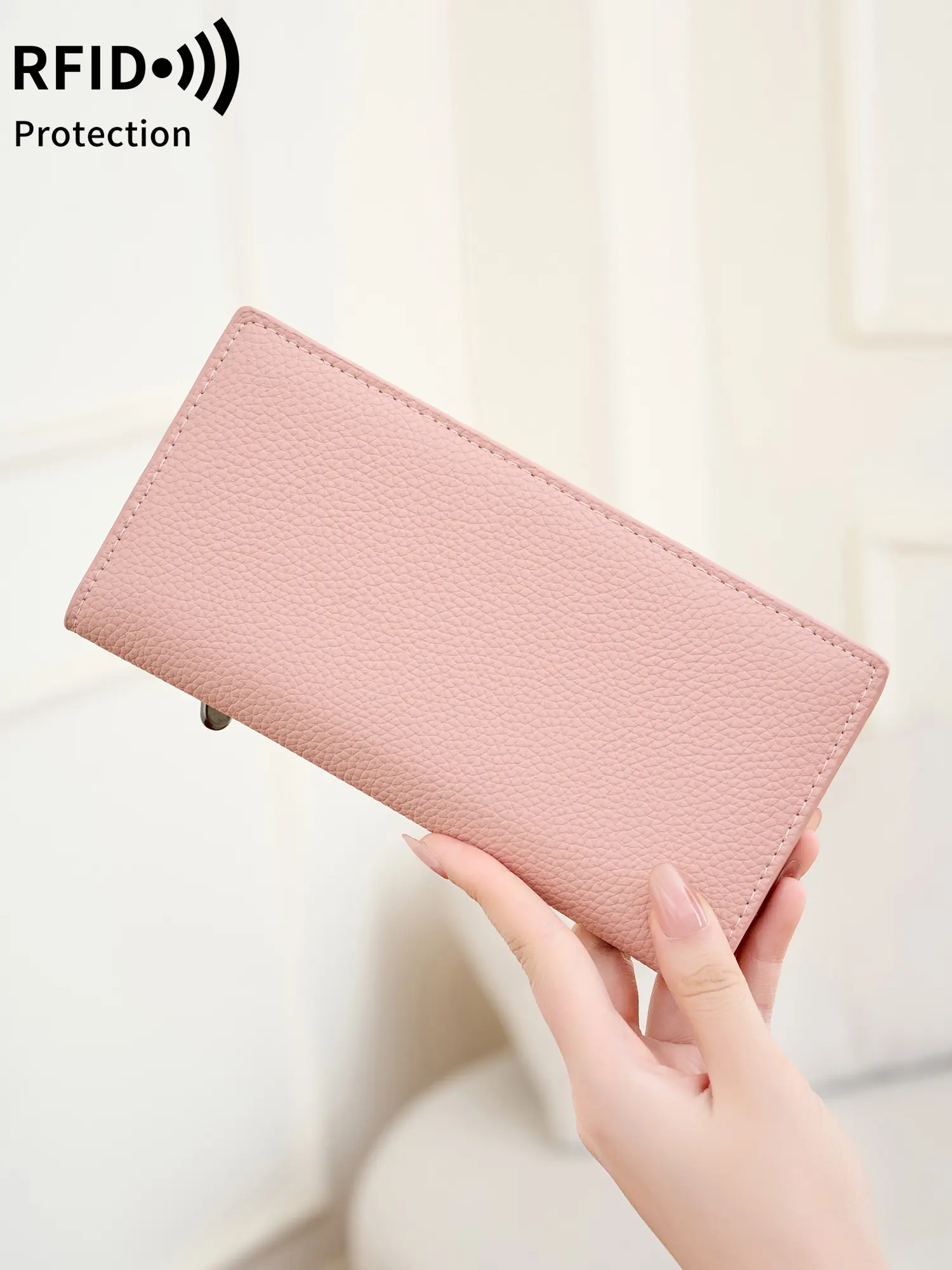 Minimalist Ultra-thin Women's Wallet RFID Blocking Credit Card Holder Bi-fold Long Women's Wallet Solid Color Portable Clutch