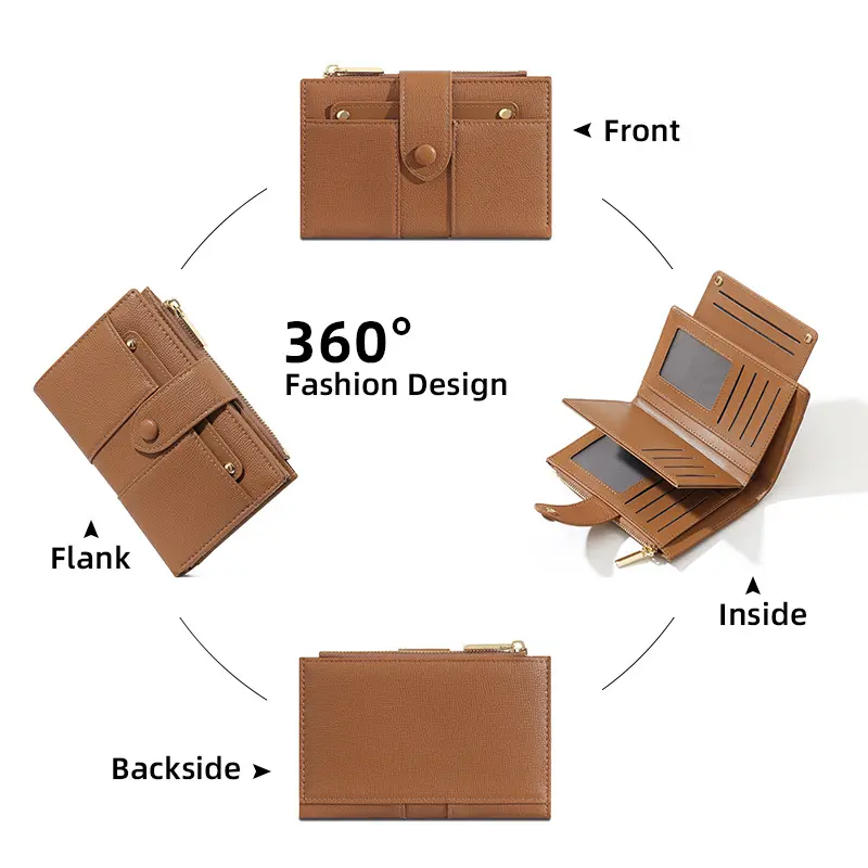 Mid-length Ladies Wallet Premium European and American Retro Large-capacity Two-fold PU Folding Wallet Coin Card Holder