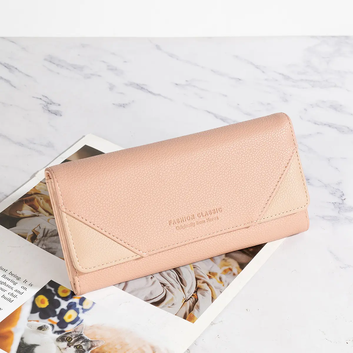 New Women's Wallet Office Large Capacity Card Coin Storage Simple Texture Folding Positions High end Handheld Long Wallet