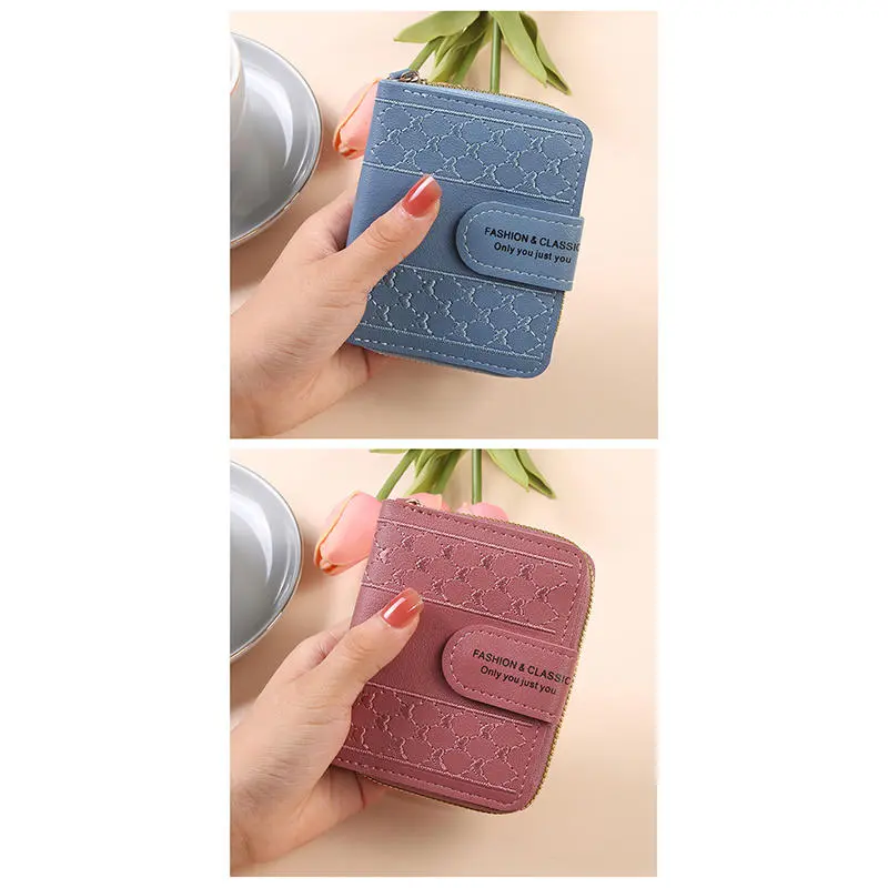Short Wallet For Women Fashion Simple New Large Capacity Versatile Heart Color Clutch Zipper Buckle Coin Purse Female Bag