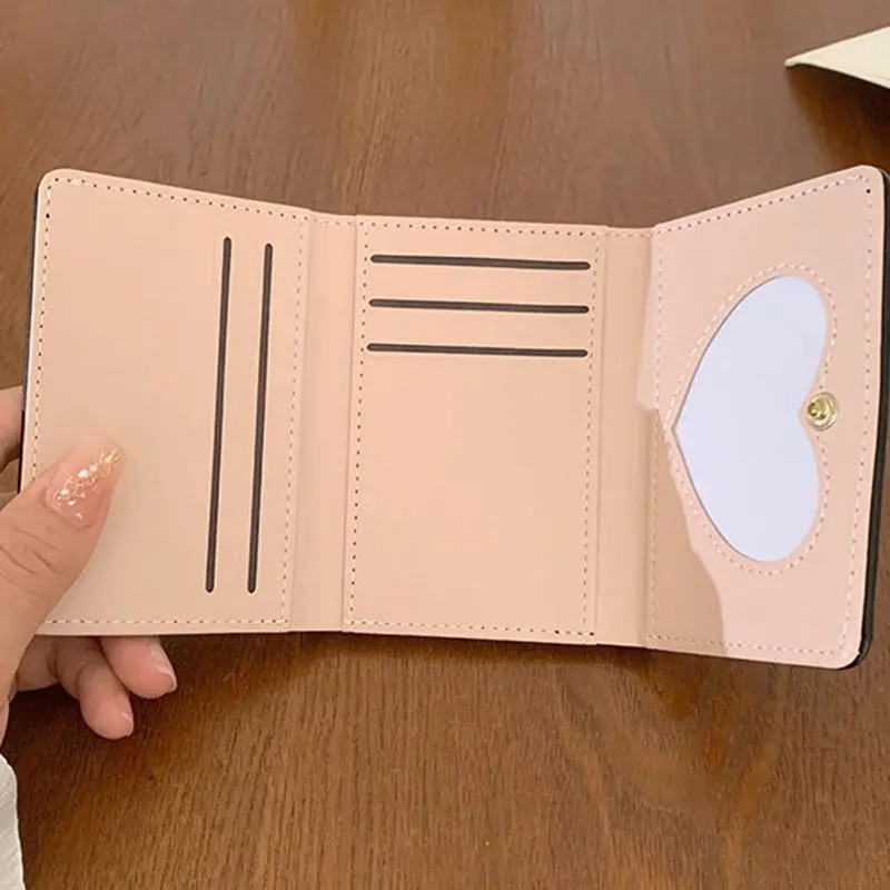 Fashion Wallets Girls Cute Bow Small Wallet Aesthetic Card Holder Classic Three Fold Purse For Women Student Simple Coin Pouch