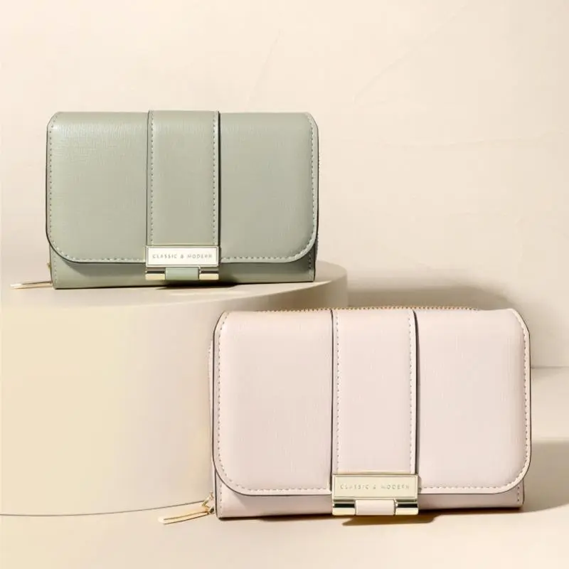 Women's Wallet with Multifunctional Buckle Zipper for Ladies Three Fold Folding Wallets Stylish Elegant Versatile PU Coin Purse