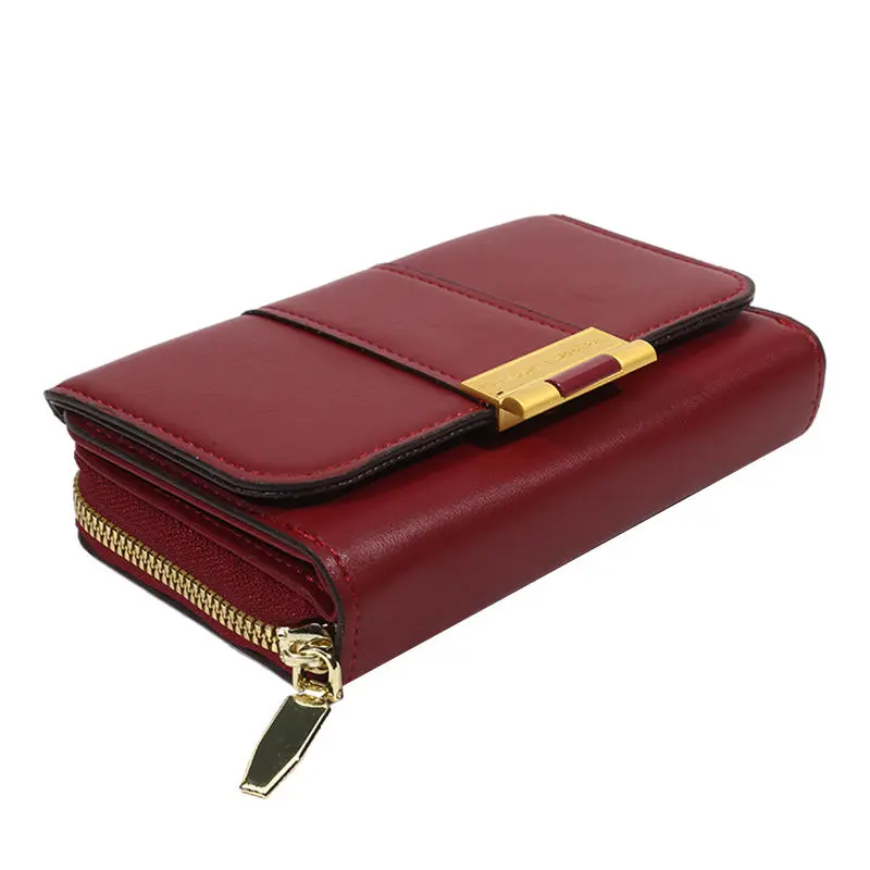 Women's Wallet with Multifunctional Buckle Zipper for Ladies Three Fold Folding Wallets Stylish Elegant Versatile PU Coin Purse