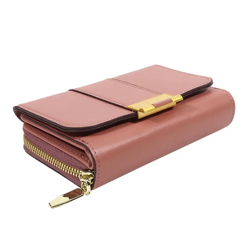 Women's Wallet with Multifunctional Buckle Zipper for Ladies Three Fold Folding Wallets Stylish Elegant Versatile PU Coin Purse