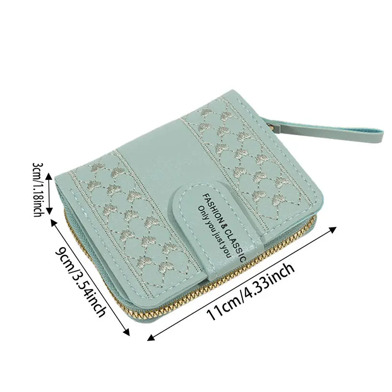Embroidered Love Heart Wallet Fashion Ladies Multifunction ID Holder Card Holders Wallet ID Holder Zipper Snap Short Wallet