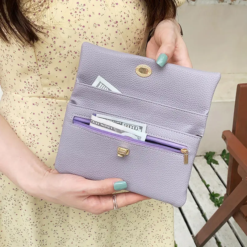 Litchi Pattern Zipper Mini Wallet Soft PU Leather Coin Purse Women Men Large Capacity Bag Keychain Clutch Bag Money Pouch Holder