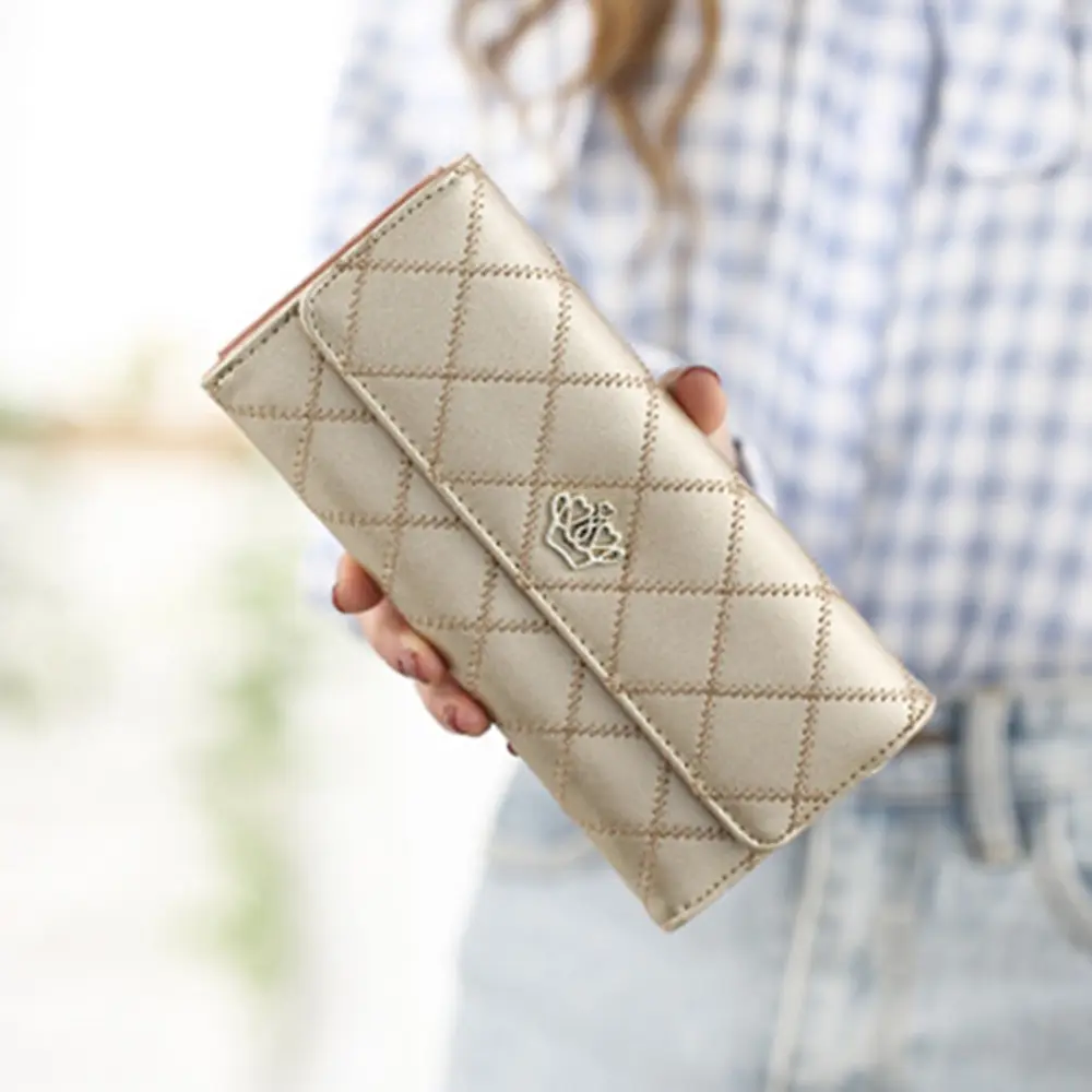 Women PU Leather Long Wallet Diamond Pattern Purse  Large Capacity Card Holder Crown Buckle Ladies Phone Bag Girls Gifts