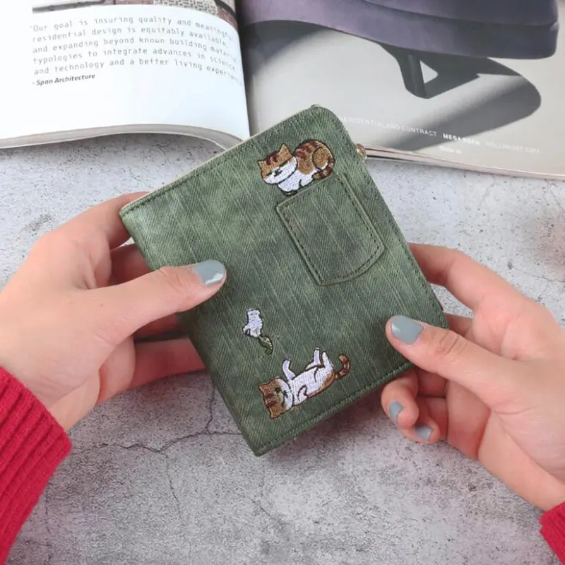 1pc  Cute Cartoon Purse, Cat Pattern Large Capacity Wallet, PU Leather Storage Card Holder