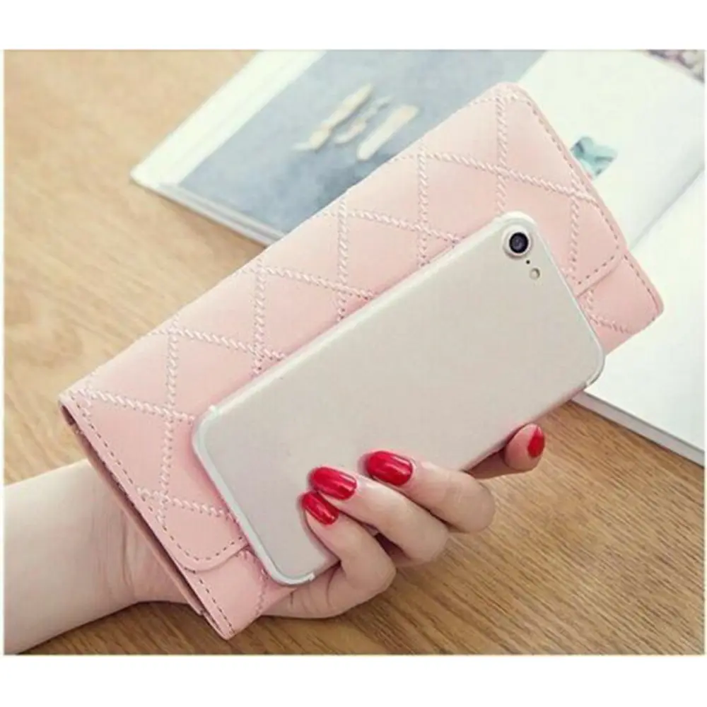 Women PU Leather Long Wallet Diamond Pattern Purse  Large Capacity Card Holder Crown Buckle Ladies Phone Bag Girls Gifts