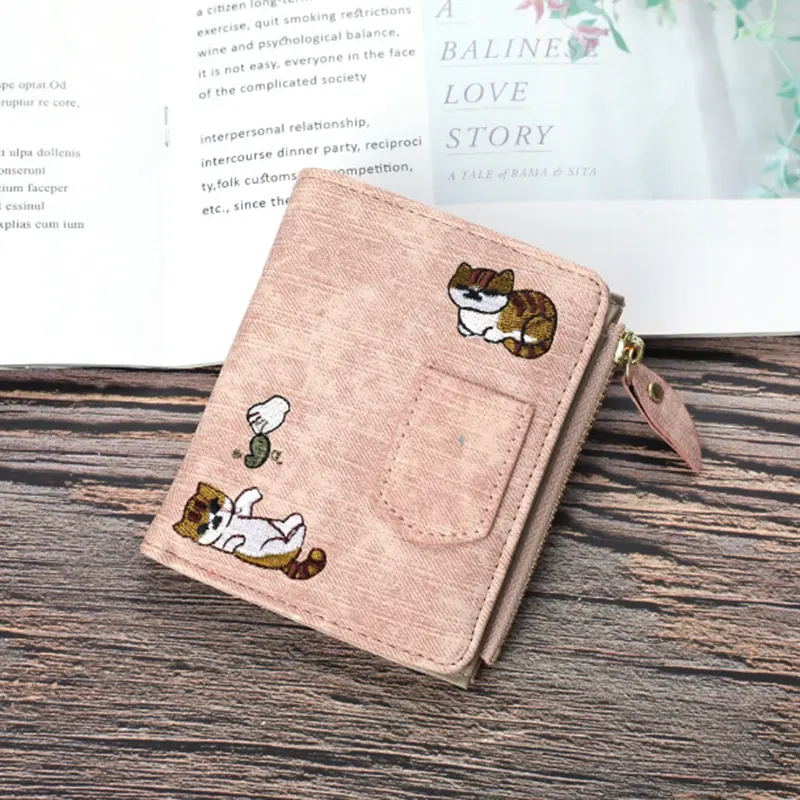 1pc  Cute Cartoon Purse, Cat Pattern Large Capacity Wallet, PU Leather Storage Card Holder