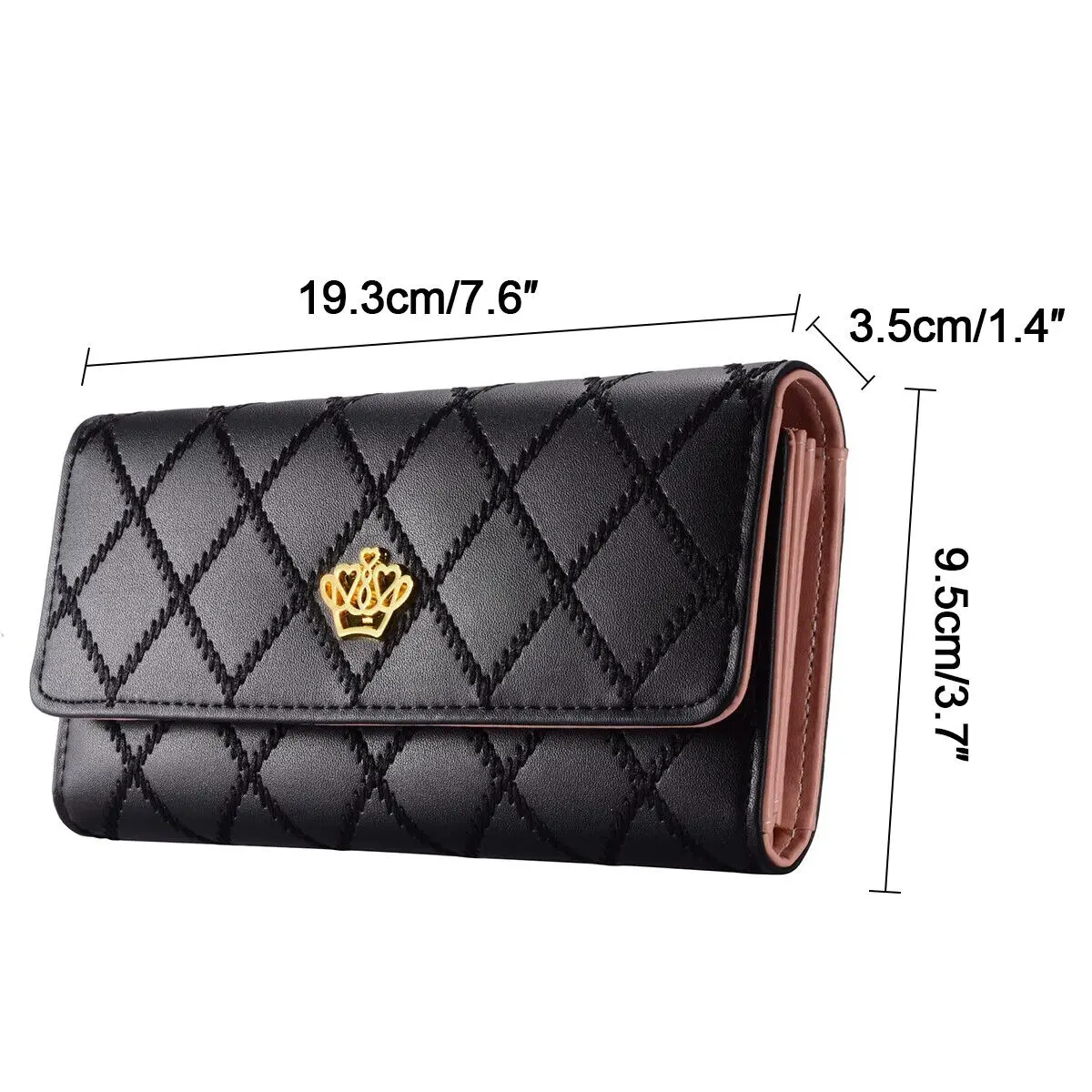 Women PU Leather Long Wallet Diamond Pattern Purse  Large Capacity Card Holder Crown Buckle Ladies Phone Bag Girls Gifts