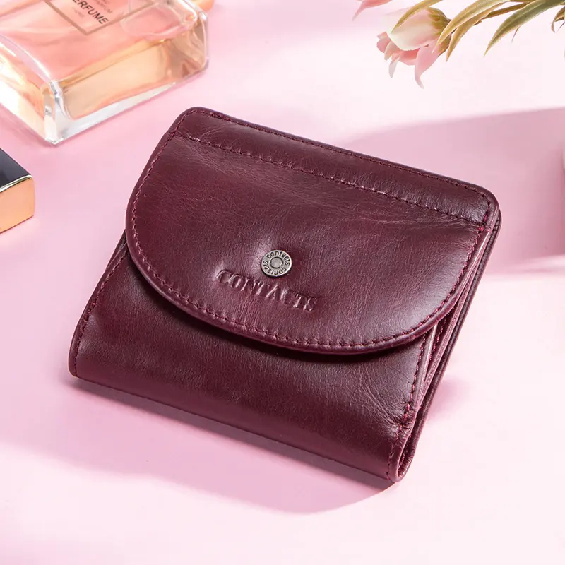 CONTACT'S Genuine Leather Short Wallets for Women Fashion Card Holder Money Clip Coin Purse Female Mini Wallet Women's Bag Purse