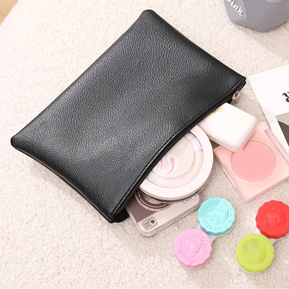 Zipper Coin Purse Key Storage Organizer Solid Color Coin Purse Litchi Pattern Wallet PU Classic Stylish Soft Surface Women Bag