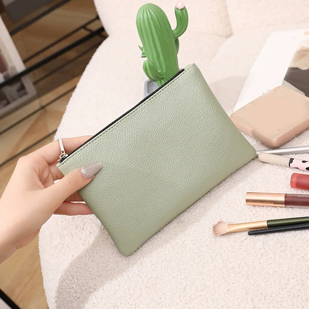 Zipper Coin Purse Key Storage Organizer Solid Color Coin Purse Litchi Pattern Wallet PU Classic Stylish Soft Surface Women Bag