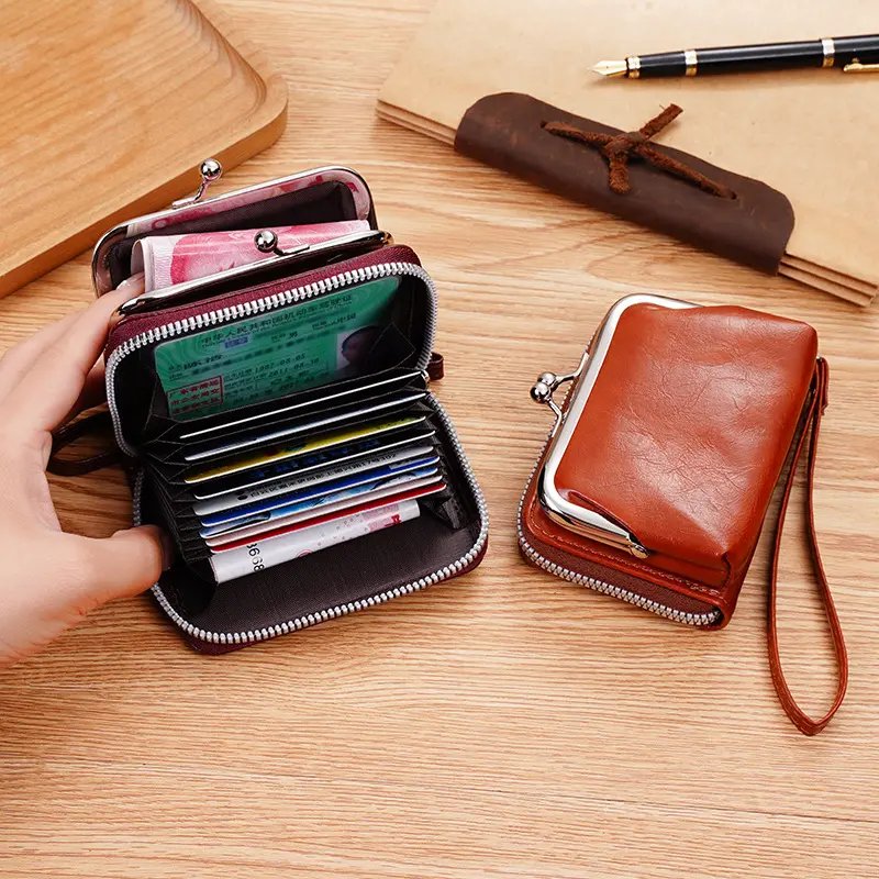 New Women's Wallet Wrist Strap Short Retro Style Coin Change Storage Bag Girls Portable Mini Card Holders Zipper Money Clip C03