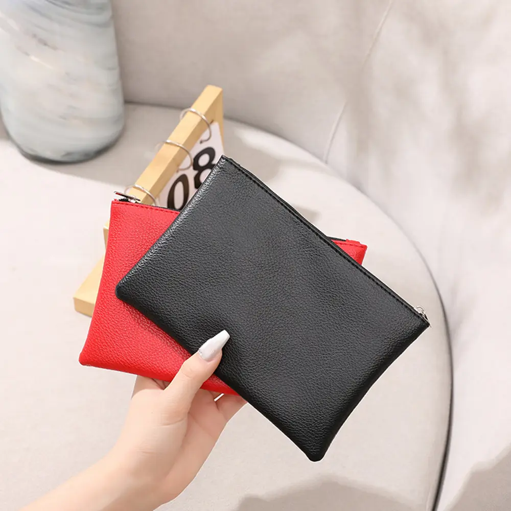 Zipper Coin Purse Key Storage Organizer Solid Color Coin Purse Litchi Pattern Wallet PU Classic Stylish Soft Surface Women Bag