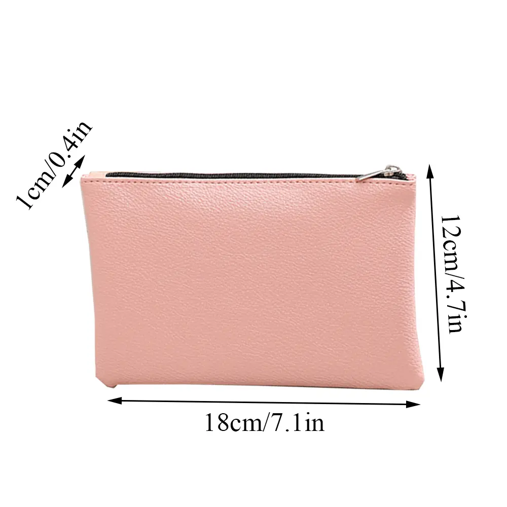 Zipper Coin Purse Key Storage Organizer Solid Color Coin Purse Litchi Pattern Wallet PU Classic Stylish Soft Surface Women Bag