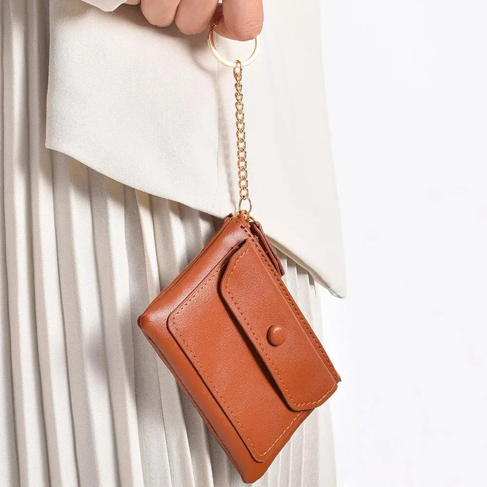 1PC New Fashion Women's Pu Leather Mini Short Wallet Zipper Coin Wallet Credit Card Keychain Wallet