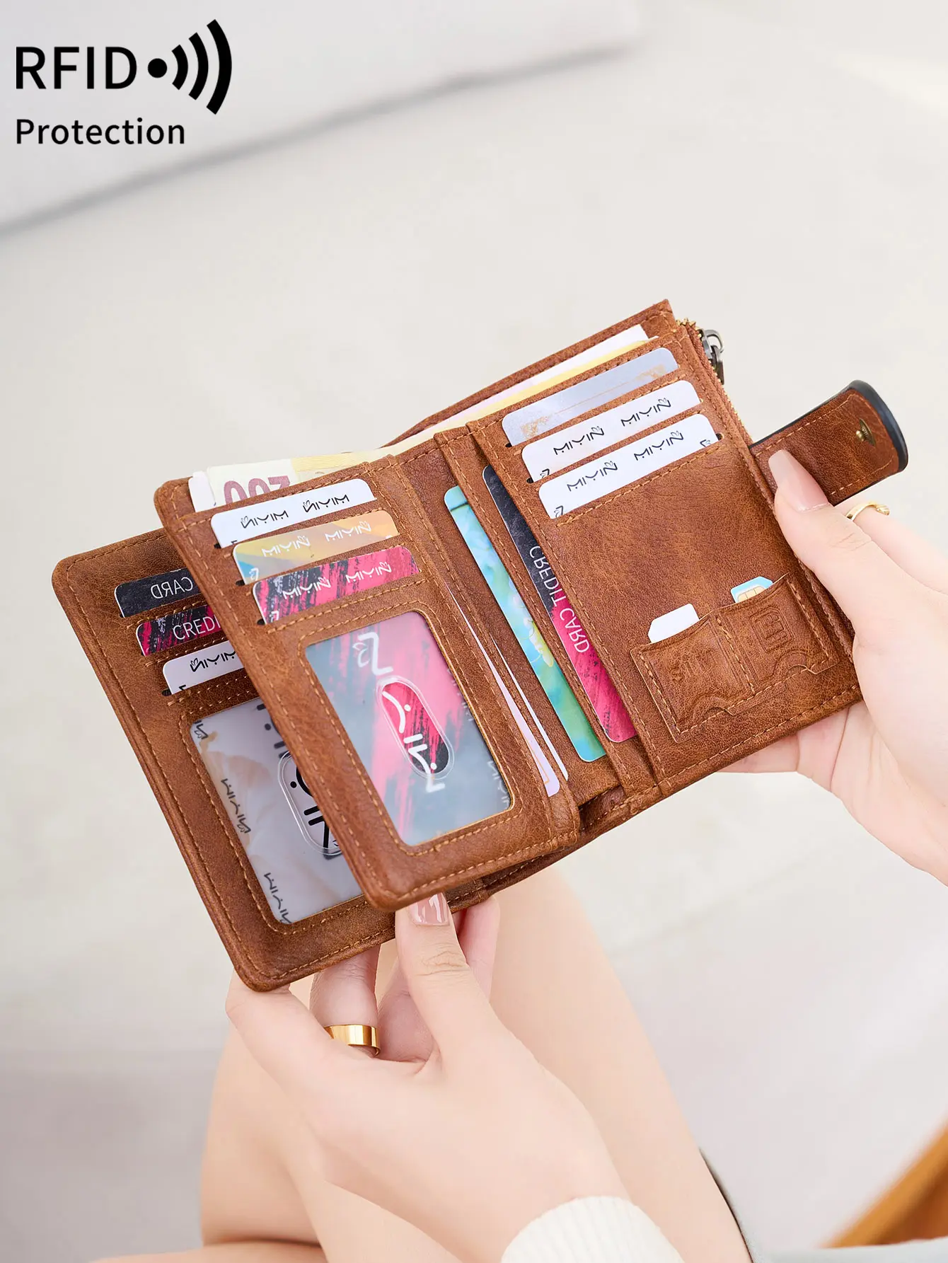 Retro FashionWomen's Wallet RFID Anti-theft Short Trifold Large Capacity Card Holder Coin Purse ID Card Credit Card HolderWallet