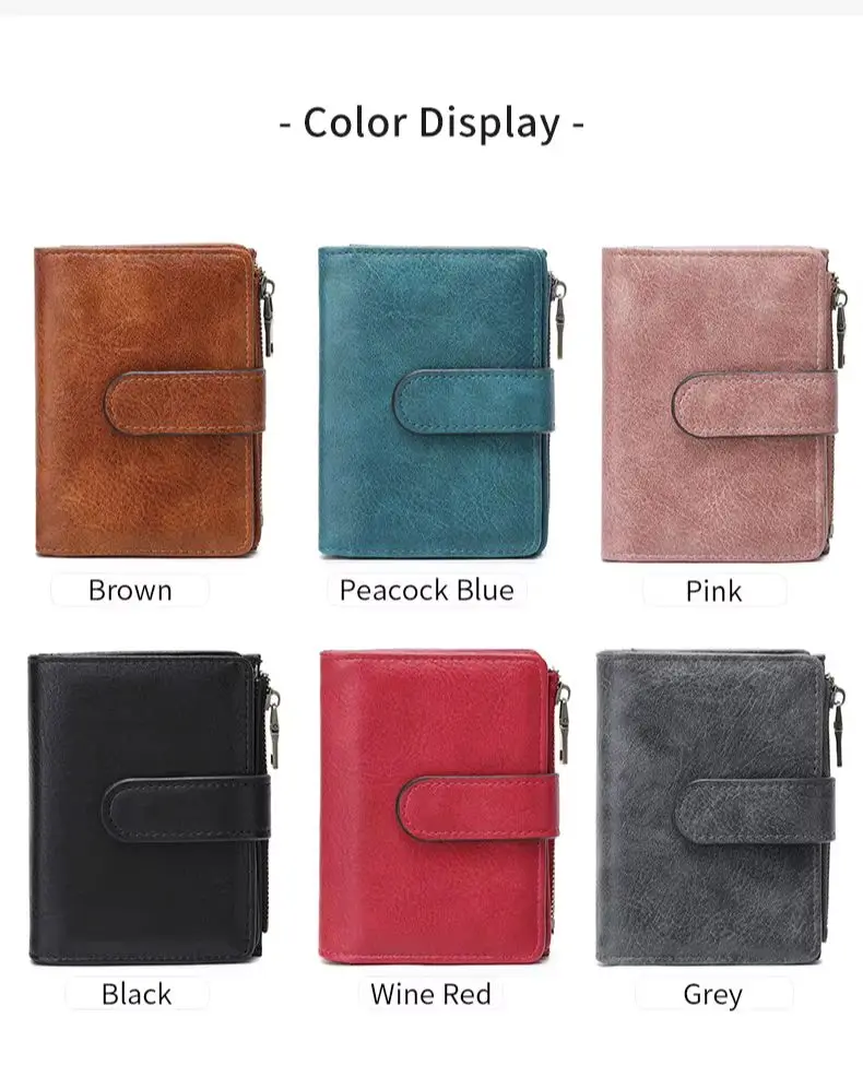 Retro FashionWomen's Wallet RFID Anti-theft Short Trifold Large Capacity Card Holder Coin Purse ID Card Credit Card HolderWallet