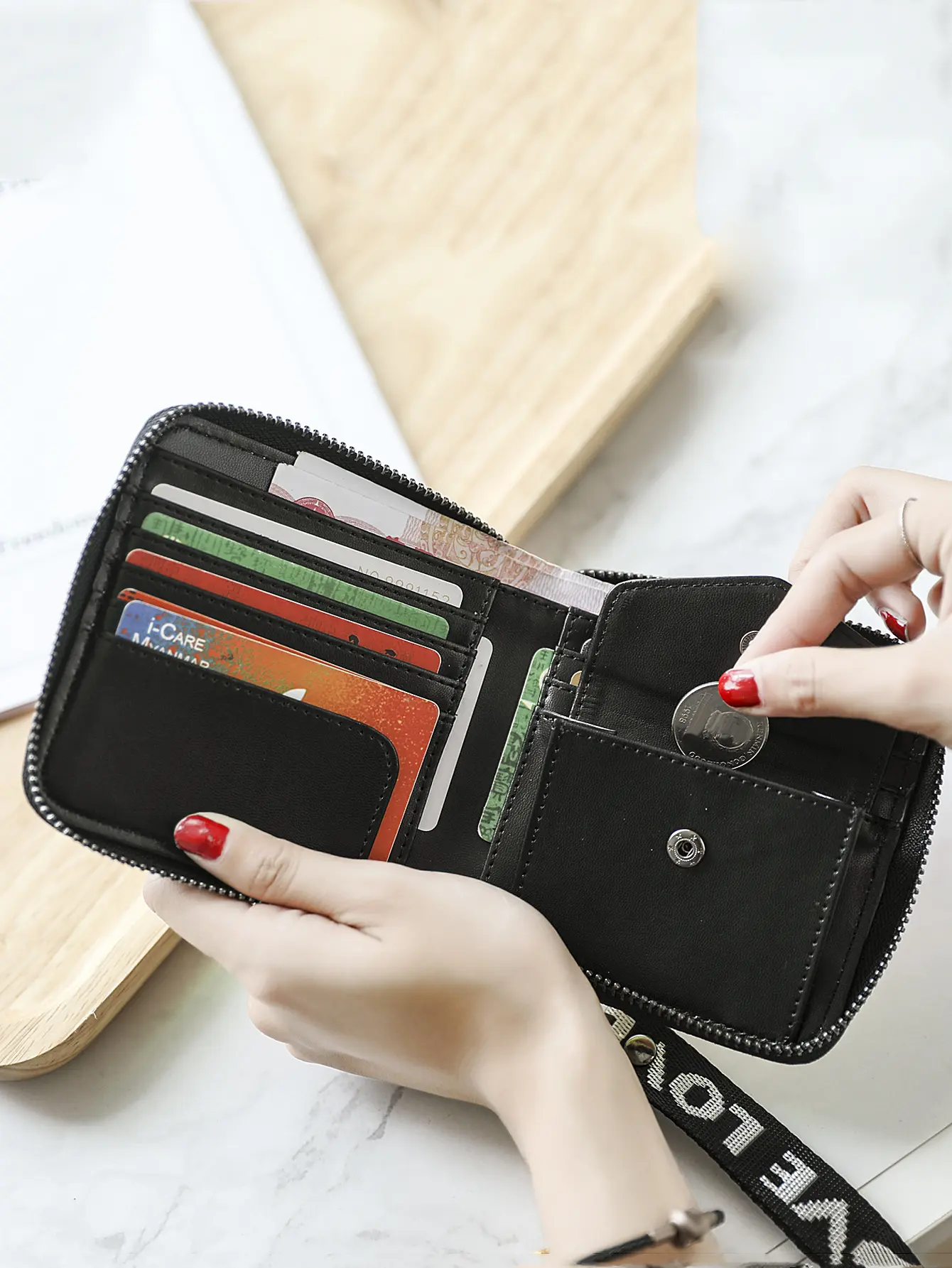 Fashionable laser colored women's short wallet PU leather large capacity multi card slot ID card holder long wallet coin purse