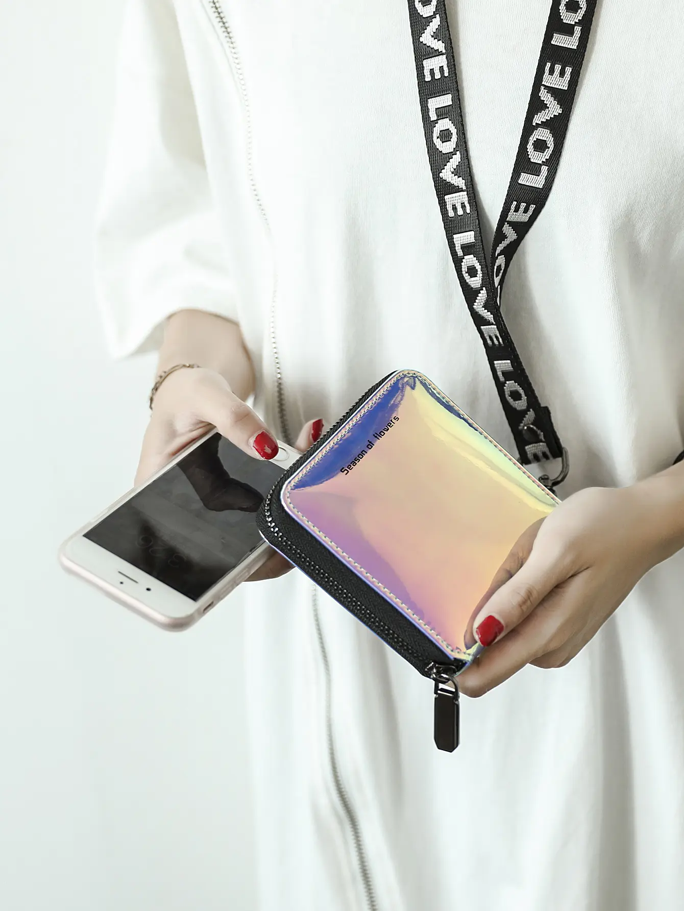 Fashionable laser colored women's short wallet PU leather large capacity multi card slot ID card holder long wallet coin purse
