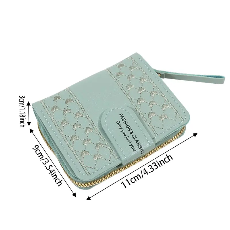 Women Short Wallet Fashion Lady Wristlet Handbags Simple Large Capacity Versatile Coin Purse Love Embroidery ID Holder Clutch
