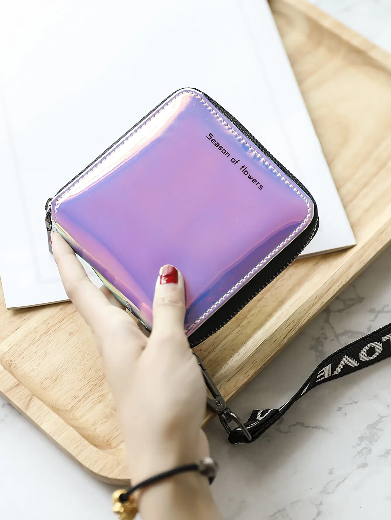 Fashionable laser colored women's short wallet PU leather large capacity multi card slot ID card holder long wallet coin purse