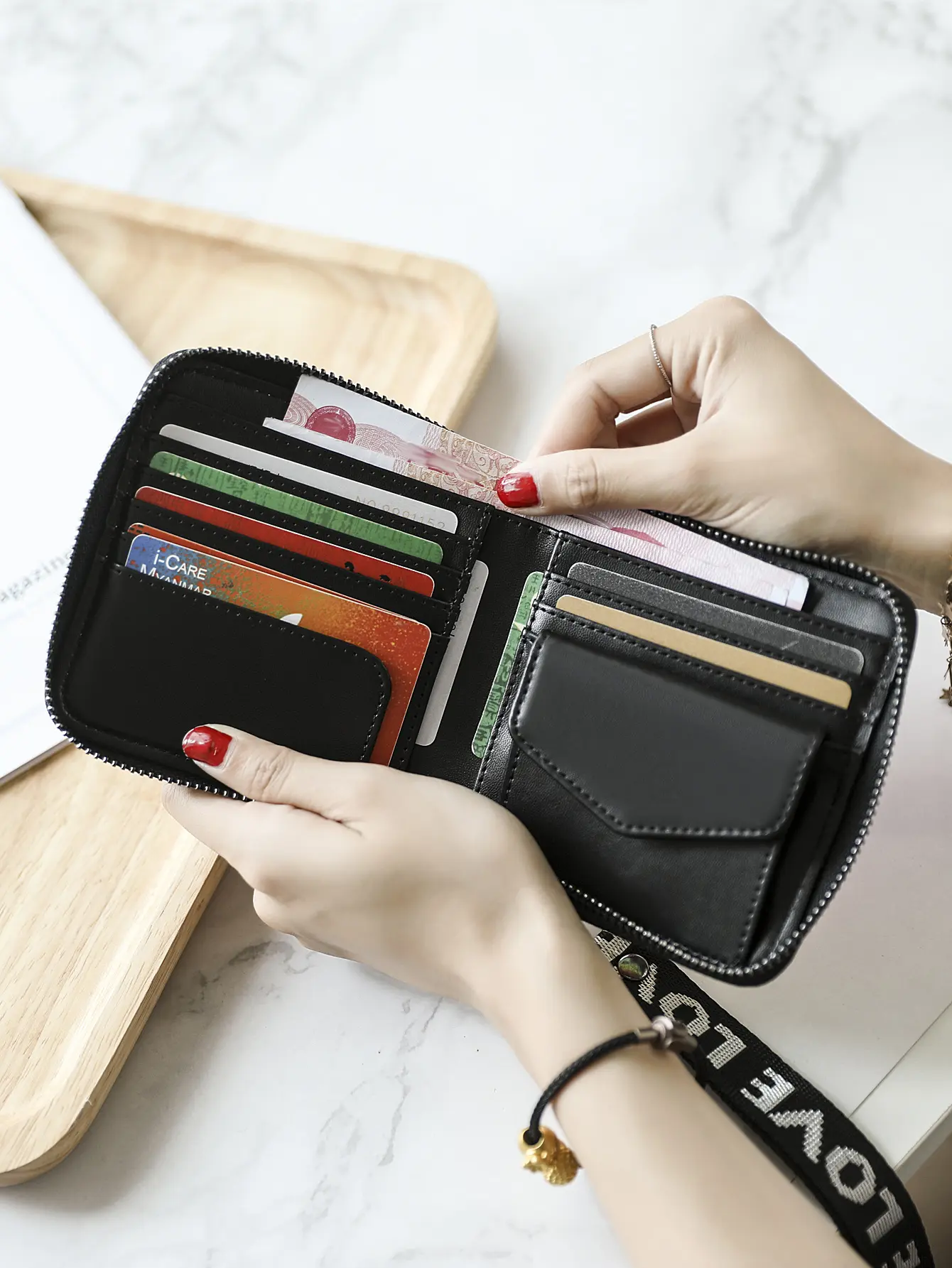 Fashionable laser colored women's short wallet PU leather large capacity multi card slot ID card holder long wallet coin purse
