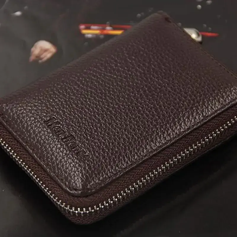 Genuine Leather Men Women Card Holder Small Zipper Wallet Solid Coin Purse Accordion Design rfid ID Business Credit Card Bags