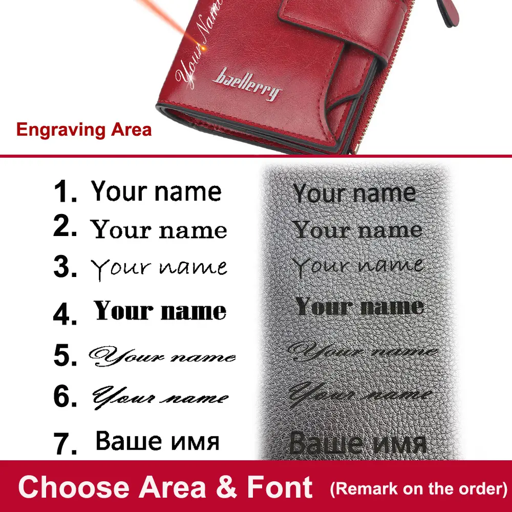 New Customized Women Wallets Name Engraving High Quality  Short Card Holder Female Purse Coin Holder Wallets For Girl