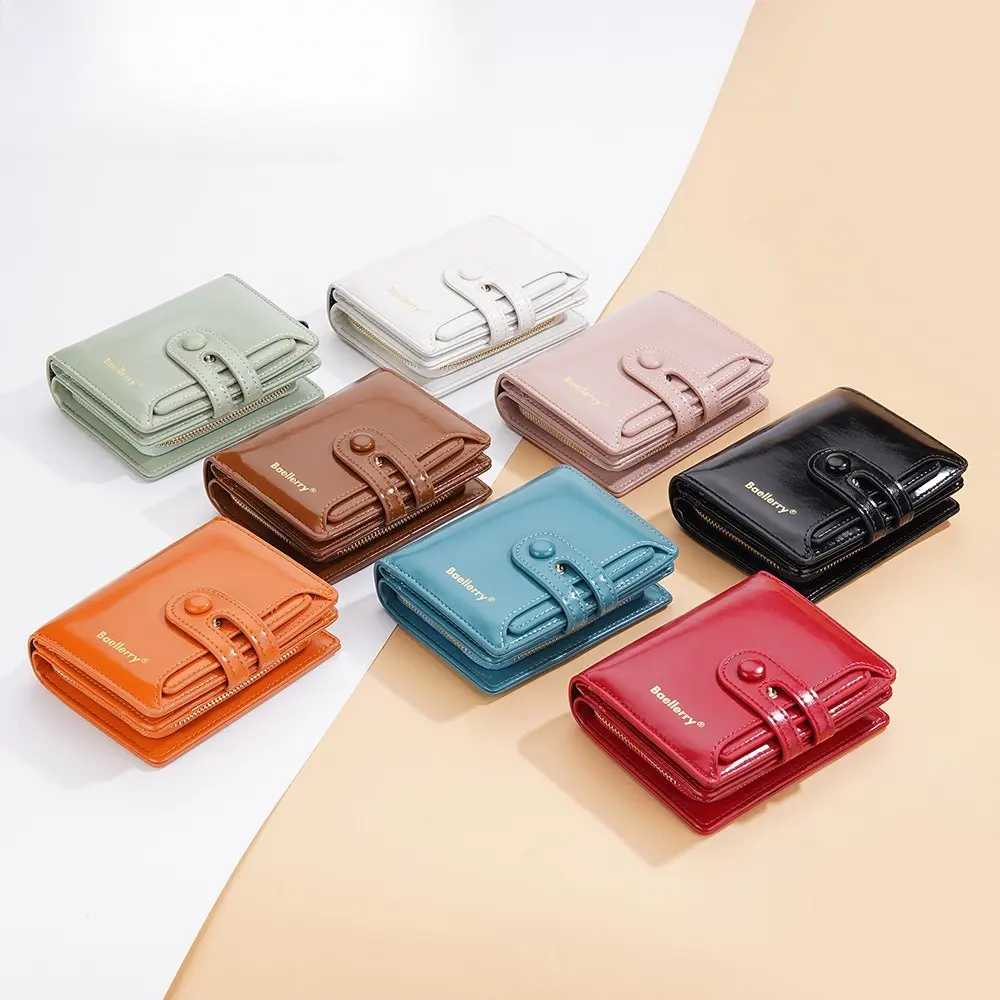 Fashion Luxury Women Foldable Wallet Card Bag Pu Leather Short Style Card Holder Travel Outdoor Multifunctional Zipper Purse