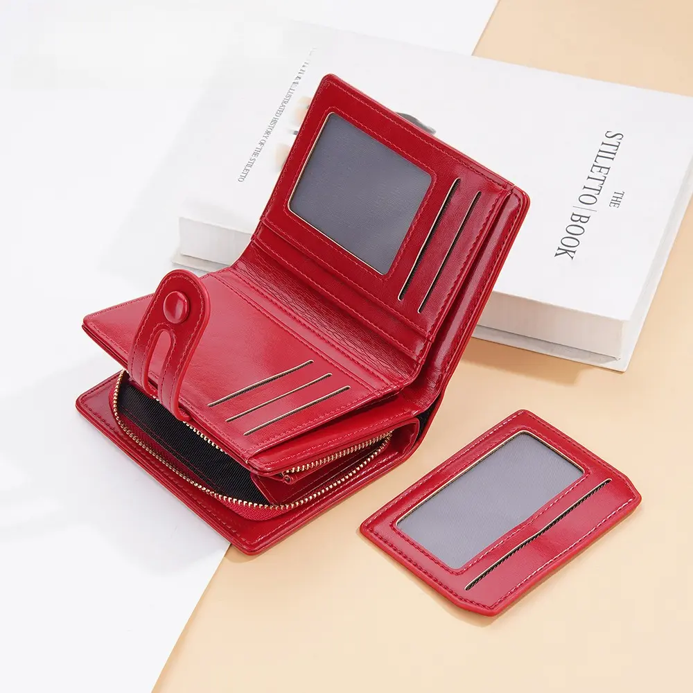 Fashion Luxury Women Foldable Wallet Card Bag Pu Leather Short Style Card Holder Travel Outdoor Multifunctional Zipper Purse