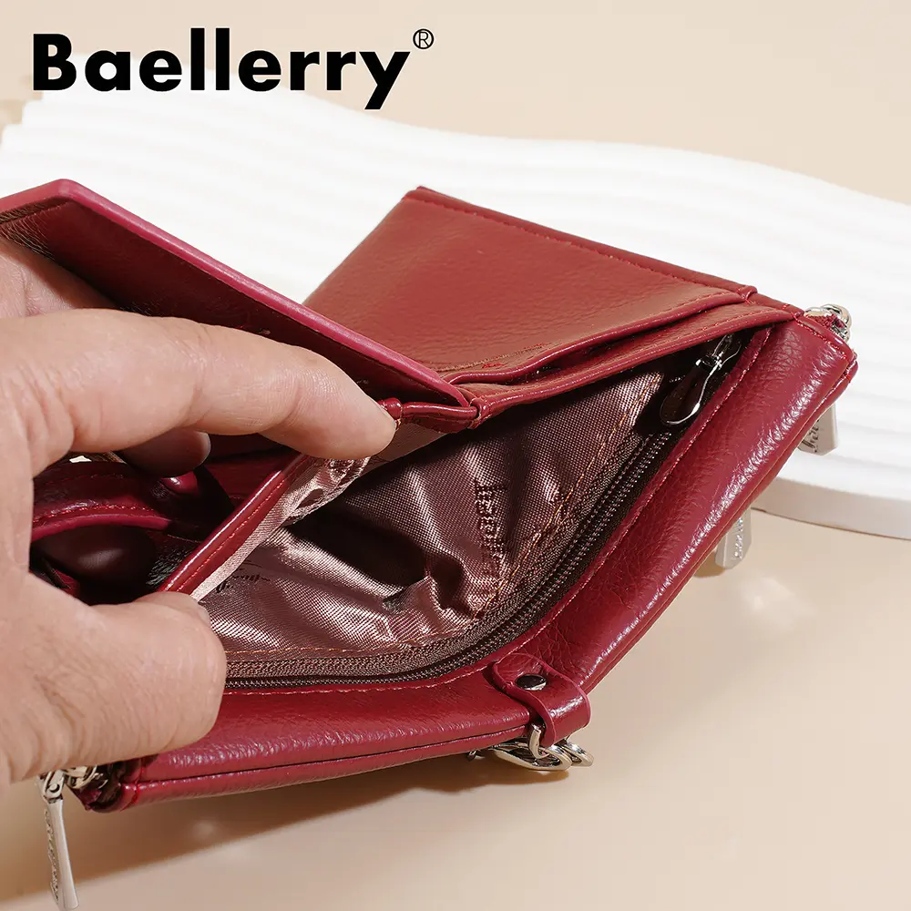 New High Quality Women Short Wallet Double Zipper Coin Pocket Female Purses Credit Card Holder Women's Wallet With Chain