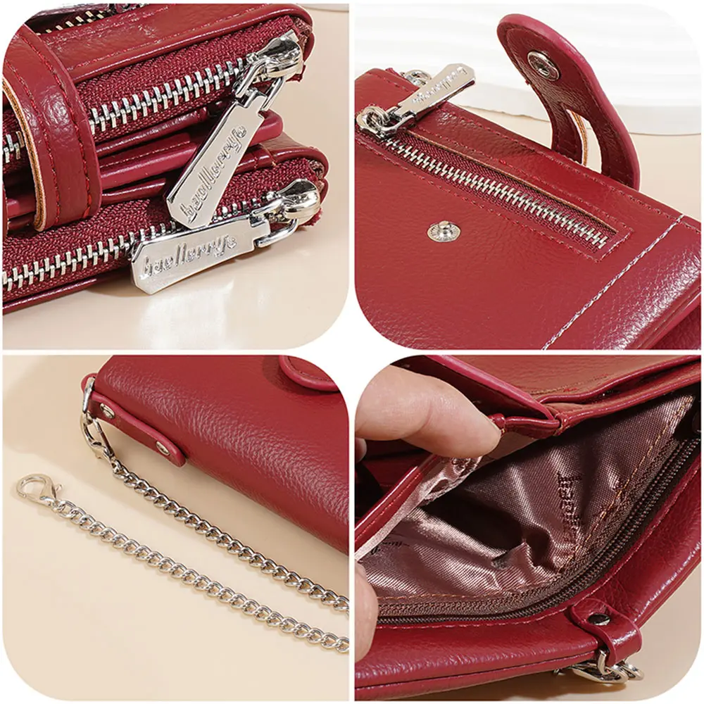 New High Quality Women Short Wallet Double Zipper Coin Pocket Female Purses Credit Card Holder Women's Wallet With Chain