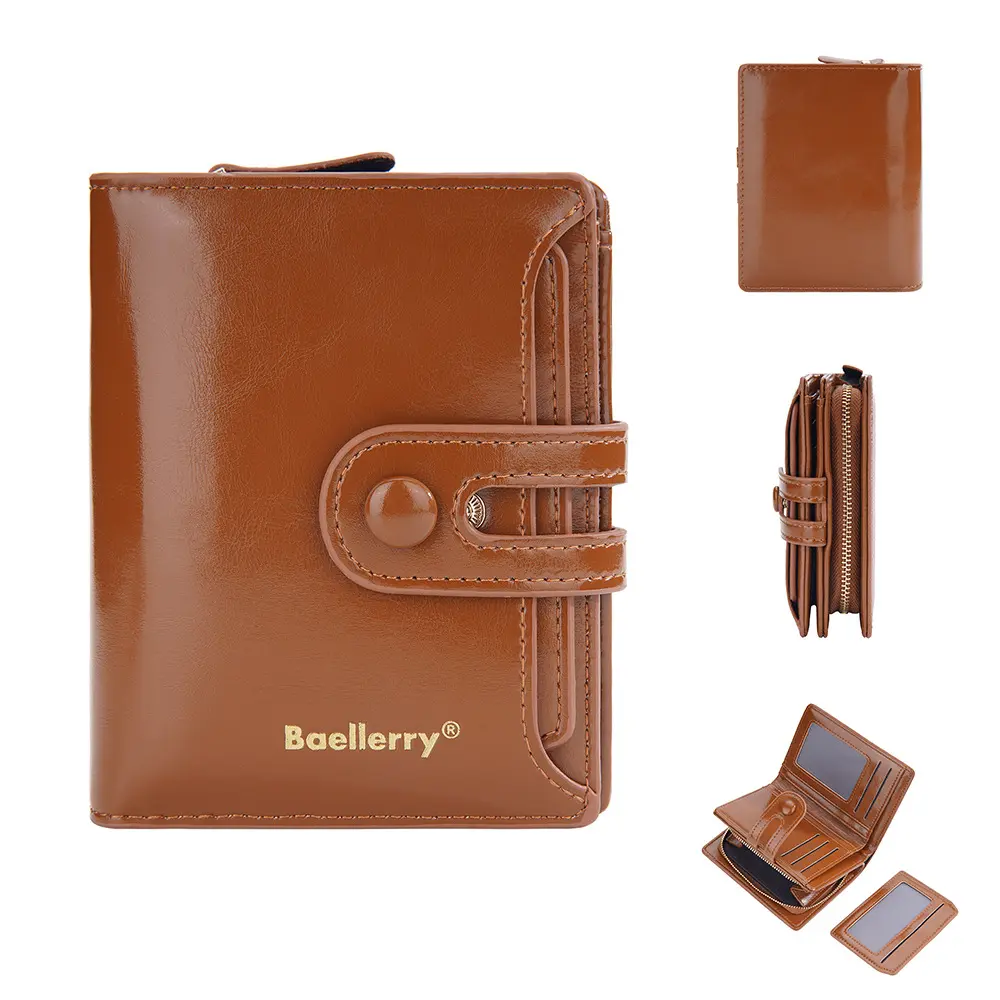 Fashion Luxury Women Foldable Wallet Card Bag Pu Leather Short Style Card Holder Travel Outdoor Multifunctional Zipper Purse