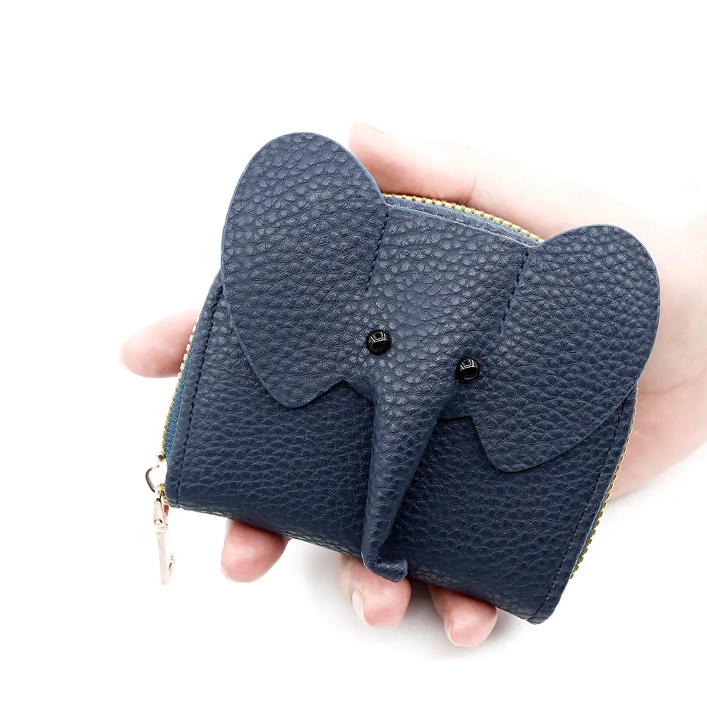 New Short Women Card Wallets Zipper Coin Pocket Card Bags Female Coin Purses Card Holder Cute Small  Elephant Wallet