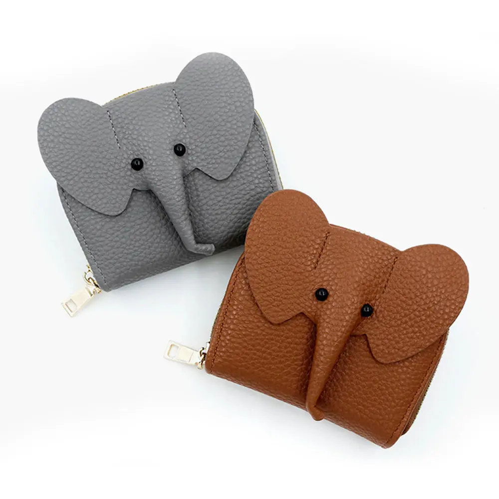 New Short Women Card Wallets Zipper Coin Pocket Card Bags Female Coin Purses Card Holder Cute Small  Elephant Wallet